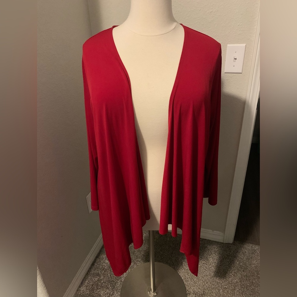 O-20 Joan Rivers Bold Red Open Front Cardigan